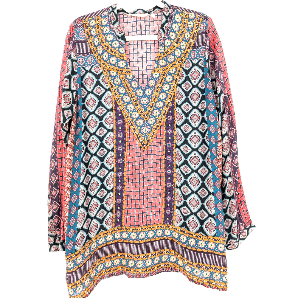 Soft Surroundings Boho Artsy Maximalist Embroidered Patchwork‎ Modal Tunic Large